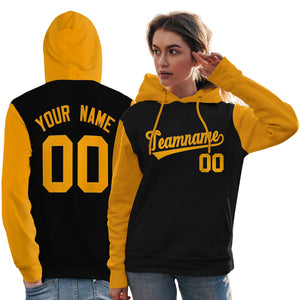 Custom Black Gold Raglan Sleeves Pullover Personalized Team Sweatshirt Hoodie