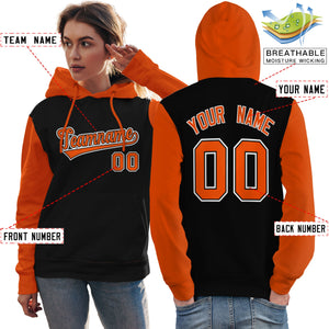 Custom Black Orange-White Raglan Sleeves Pullover Personalized Team Sweatshirt Hoodie