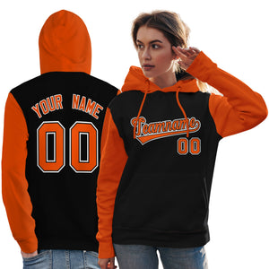 Custom Black Orange-White Raglan Sleeves Pullover Personalized Team Sweatshirt Hoodie