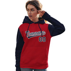 Custom Red Navy-White Raglan Sleeves Pullover Personalized Team Sweatshirt Hoodie