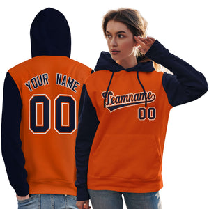 Custom Orange Navy-White Raglan Sleeves Pullover Personalized Team Sweatshirt Hoodie