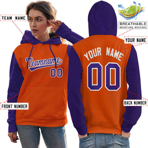 Custom Orange Purple-White Raglan Sleeves Pullover Personalized Team Sweatshirt Hoodie