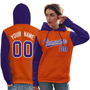 Custom Orange Purple-White Raglan Sleeves Pullover Personalized Team Sweatshirt Hoodie