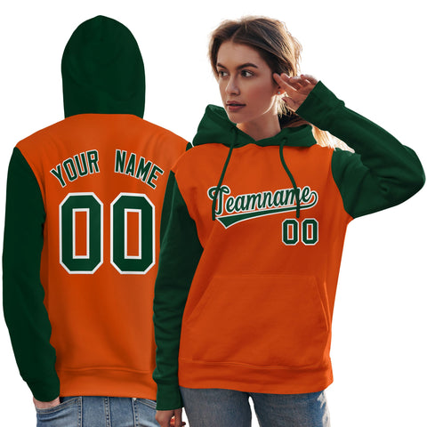 Custom Orange Green-White Raglan Sleeves Pullover Personalized Team Sweatshirt Hoodie