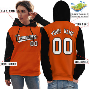 Custom Orange White-Black Raglan Sleeves Pullover Personalized Team Sweatshirt Hoodie