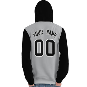 Custom Gray Black-White Raglan Sleeves Pullover Personalized Team Sweatshirt Hoodie