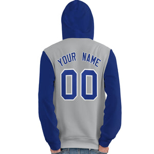 Custom Gray Royal-White Raglan Sleeves Pullover Personalized Team Sweatshirt Hoodie