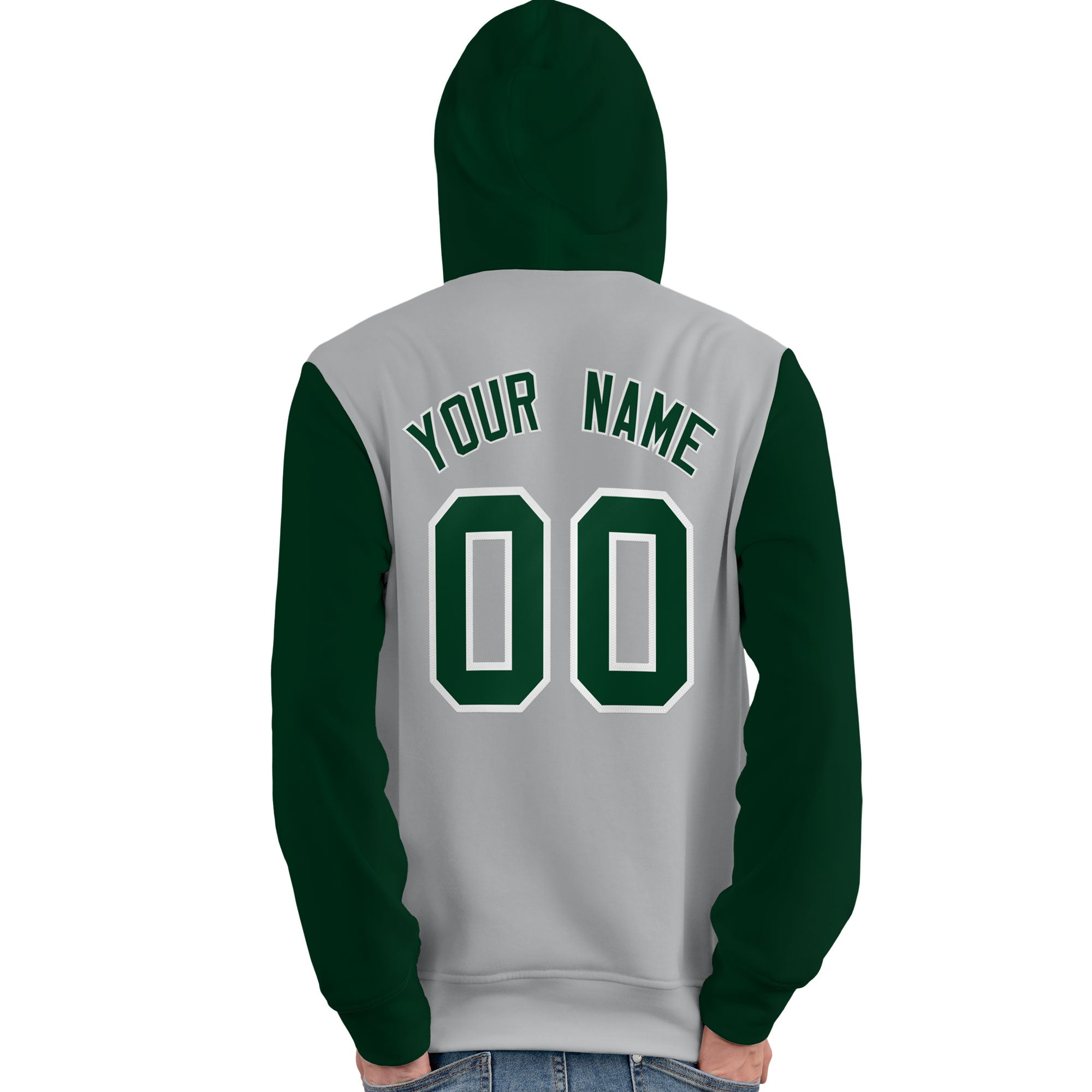 Custom Gray Green-White Raglan Sleeves Pullover Personalized Team Sweatshirt Hoodie