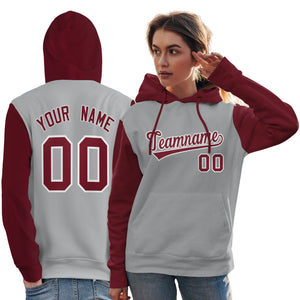 Custom Gray Crimson-White Raglan Sleeves Pullover Personalized Team Sweatshirt Hoodie