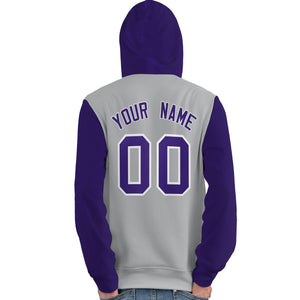 Custom Gray Purple-White Raglan Sleeves Pullover Personalized Team Sweatshirt Hoodie