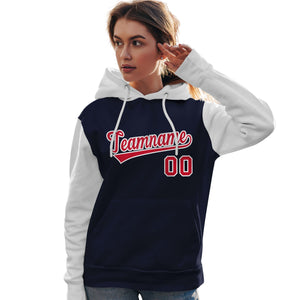 Custom Navy Red-White Raglan Sleeves Pullover Personalized Team Sweatshirt Hoodie