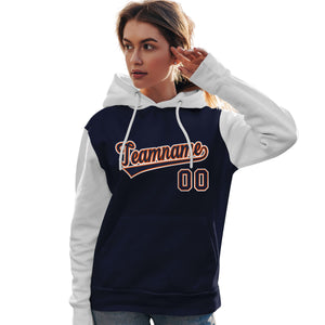 Custom Navy Orange-White Raglan Sleeves Pullover Personalized Team Sweatshirt Hoodie