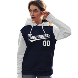 Custom Navy White Raglan Sleeves Pullover Personalized Team Sweatshirt Hoodie