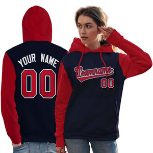 Custom Navy Red-White Raglan Sleeves Pullover Personalized Team Sweatshirt Hoodie