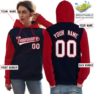 Custom Navy White-Red Raglan Sleeves Pullover Personalized Team Sweatshirt Hoodie