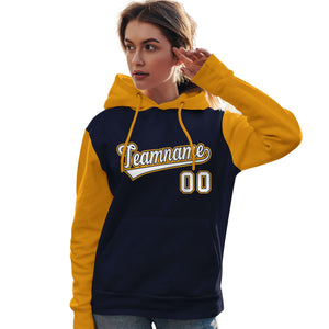 Custom Navy White-Gold Raglan Sleeves Pullover Personalized Team Sweatshirt Hoodie