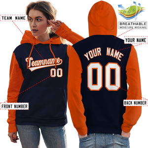 Custom Navy White-Orange Raglan Sleeves Pullover Personalized Team Sweatshirt Hoodie