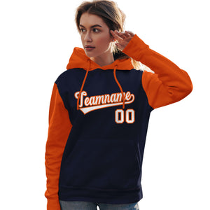 Custom Navy White-Orange Raglan Sleeves Pullover Personalized Team Sweatshirt Hoodie