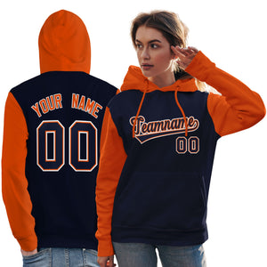 Custom Navy Orange-White Raglan Sleeves Pullover Personalized Team Sweatshirt Hoodie