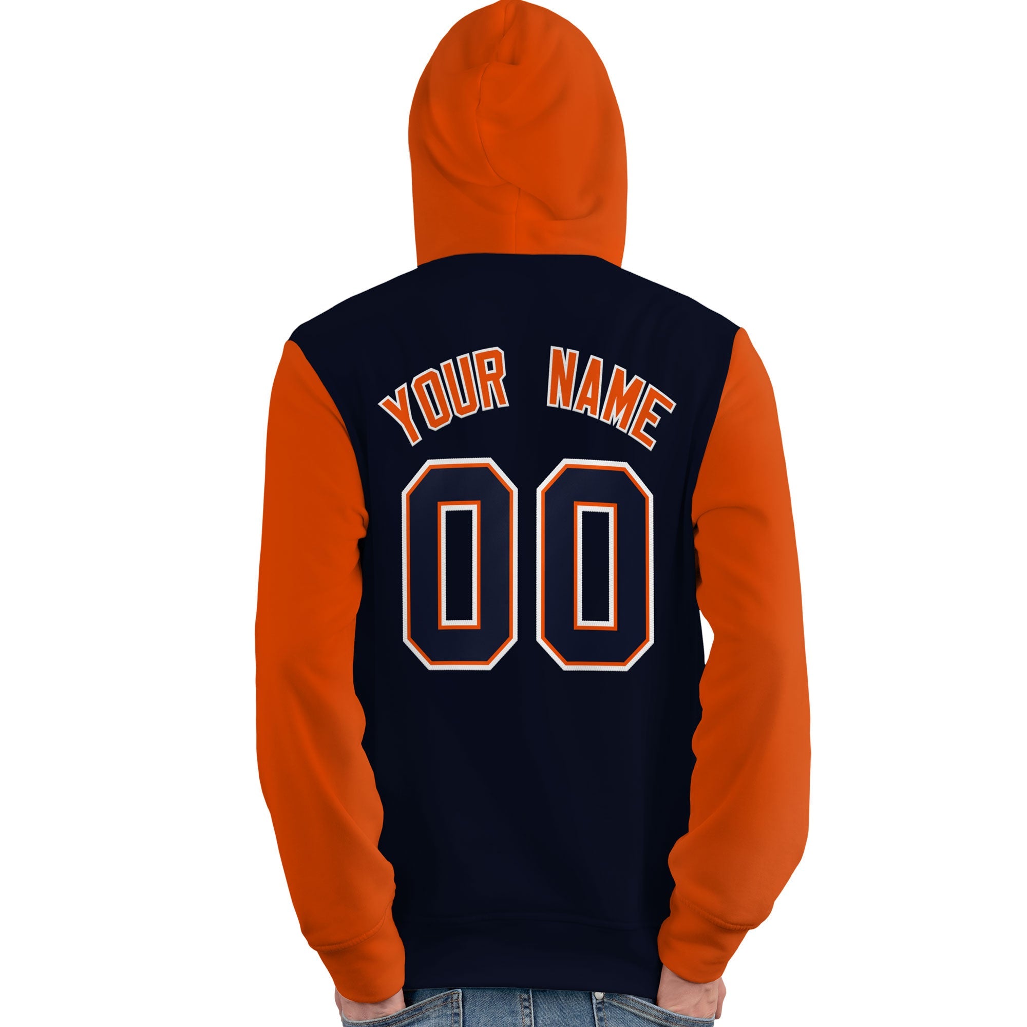 Custom Navy Orange-White Raglan Sleeves Pullover Personalized Team Sweatshirt Hoodie