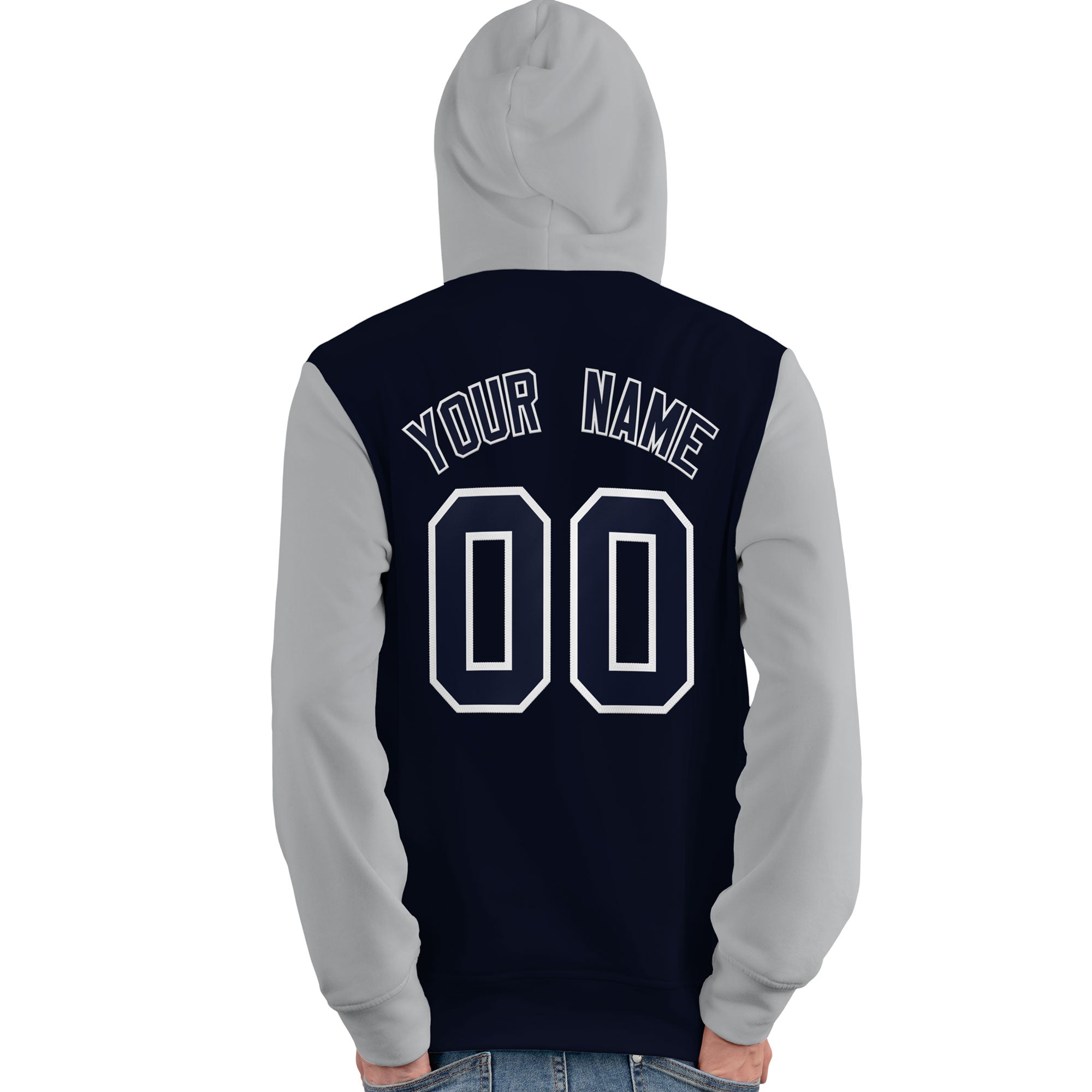 Custom Navy White-Gray Raglan Sleeves Pullover Personalized Team Sweatshirt Hoodie