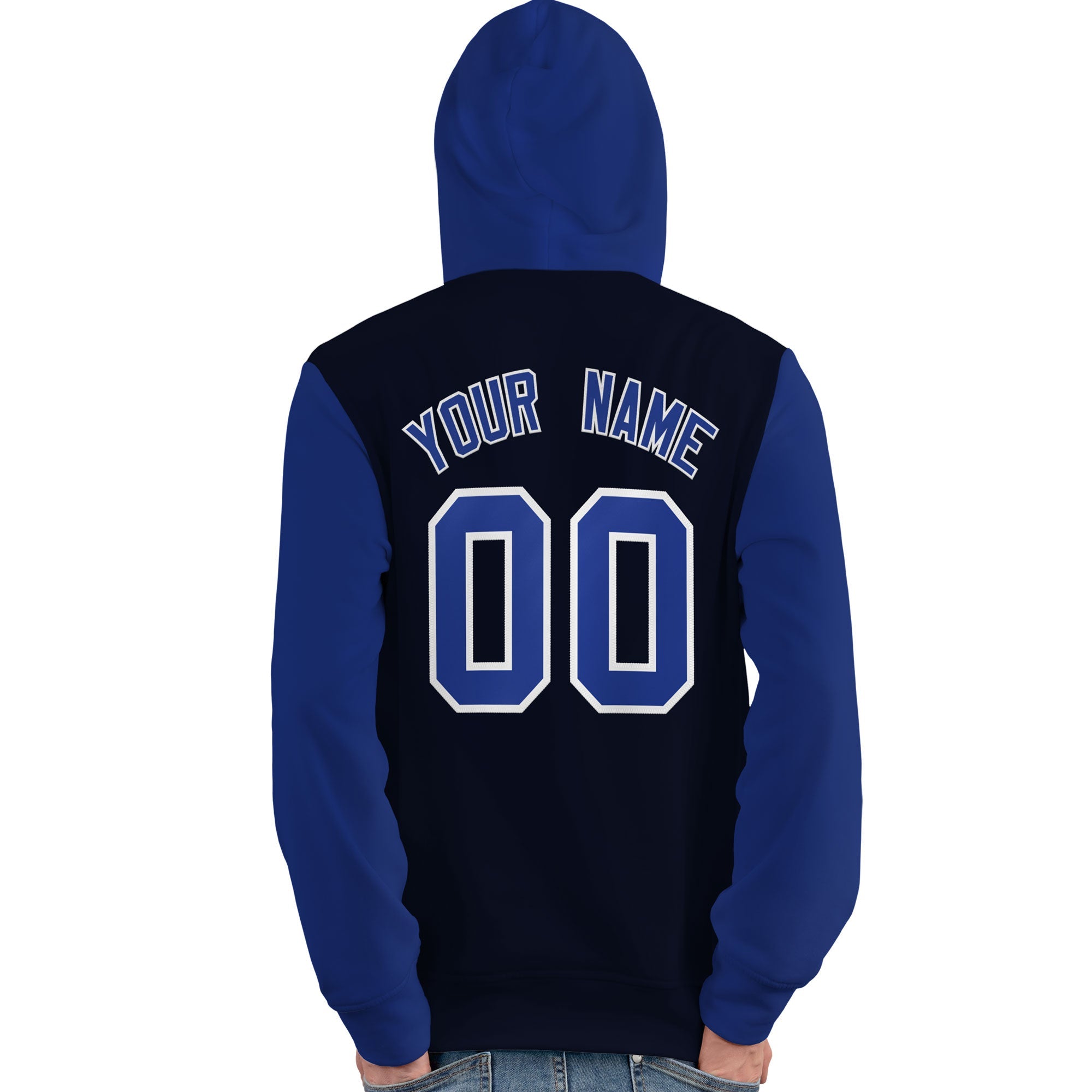 Custom Navy Royal-White Raglan Sleeves Pullover Personalized Team Sweatshirt Hoodie