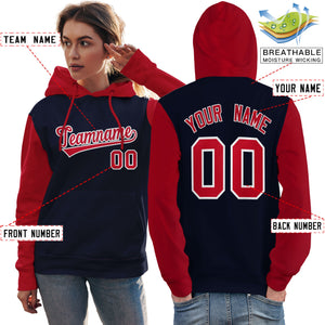 Custom Navy Red-White Raglan Sleeves Pullover Personalized Team Sweatshirt Hoodie