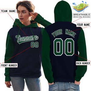 Custom Navy Green-White Raglan Sleeves Pullover Personalized Team Sweatshirt Hoodie