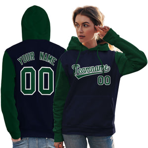 Custom Navy Green-White Raglan Sleeves Pullover Personalized Team Sweatshirt Hoodie