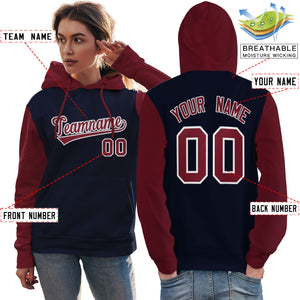 Custom Navy Crimson-White Raglan Sleeves Pullover Personalized Team Sweatshirt Hoodie