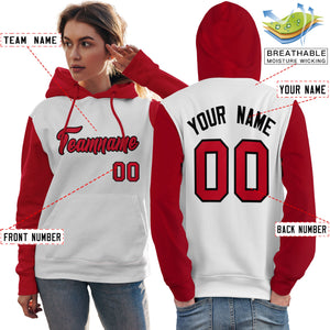 Custom White Red-Black Raglan Sleeves Pullover Personalized Team Sweatshirt Hoodie