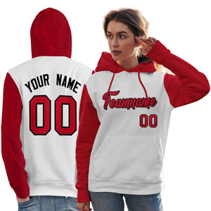 Custom White Red-Black Raglan Sleeves Pullover Personalized Team Sweatshirt Hoodie