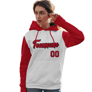 Custom White Red-Black Raglan Sleeves Pullover Personalized Team Sweatshirt Hoodie