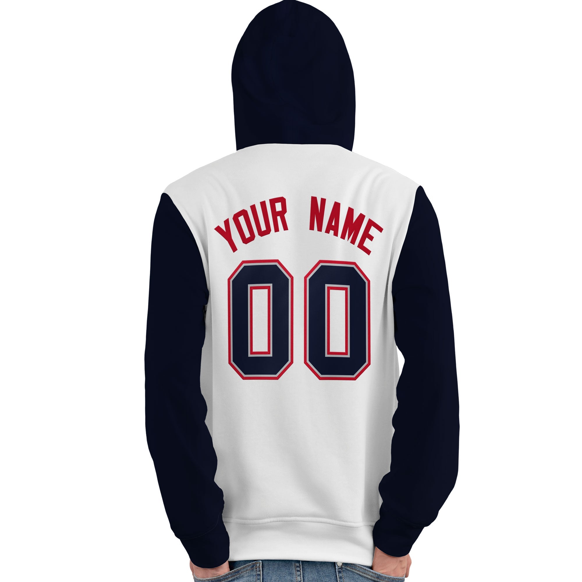 Custom White Navy-Red Raglan Sleeves Pullover Personalized Team Sweatshirt Hoodie