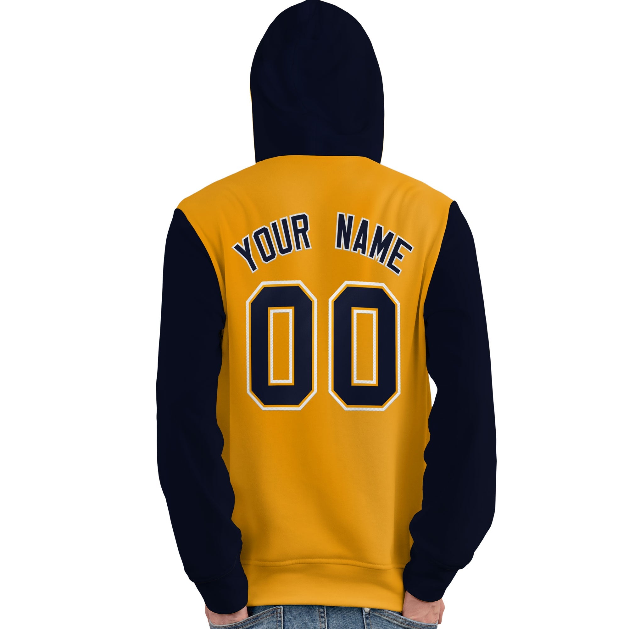 Custom Gold Navy-White Raglan Sleeves Pullover Personalized Team Sweatshirt Hoodie