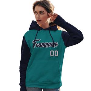 Custom Aqua Navy-Gray Raglan Sleeves Pullover Personalized Team Sweatshirt Hoodie