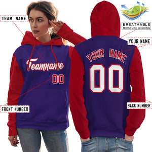 Custom Purple White-Red Raglan Sleeves Pullover Personalized Team Sweatshirt Hoodie