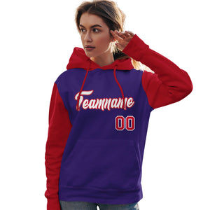 Custom Purple White-Red Raglan Sleeves Pullover Personalized Team Sweatshirt Hoodie