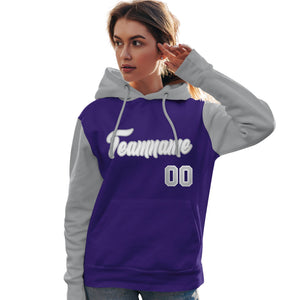 Custom Purple White-Gray Raglan Sleeves Pullover Personalized Team Sweatshirt Hoodie