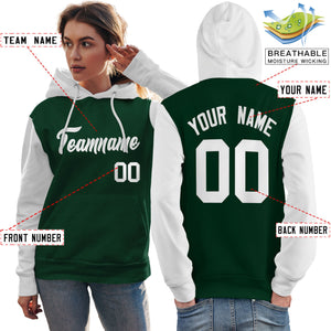 Custom Green White Raglan Sleeves Pullover Personalized Team Sweatshirt Hoodie