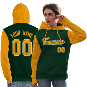 Custom Green Gold-White Raglan Sleeves Pullover Personalized Team Sweatshirt Hoodie