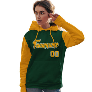 Custom Green Gold-White Raglan Sleeves Pullover Personalized Team Sweatshirt Hoodie