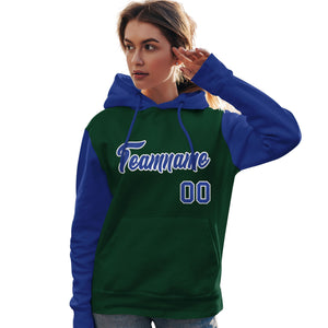 Custom Green Royal-White Raglan Sleeves Pullover Personalized Team Sweatshirt Hoodie