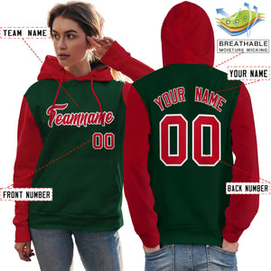 Custom Green Red-White Raglan Sleeves Pullover Personalized Team Sweatshirt Hoodie