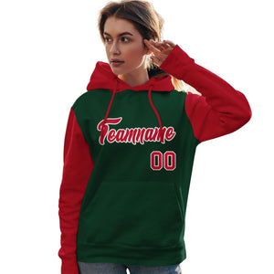 Custom Green Red-White Raglan Sleeves Pullover Personalized Team Sweatshirt Hoodie