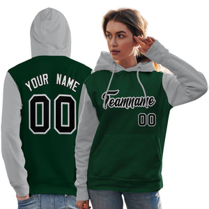 Custom Green Black-Gray Raglan Sleeves Pullover Personalized Team Sweatshirt Hoodie