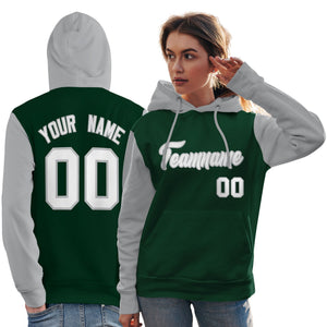 Custom Green White-Gray Raglan Sleeves Pullover Personalized Team Sweatshirt Hoodie