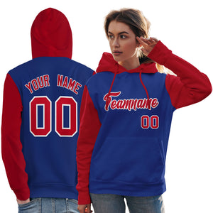 Custom Royal Red-White Raglan Sleeves Pullover Personalized Team Sweatshirt Hoodie