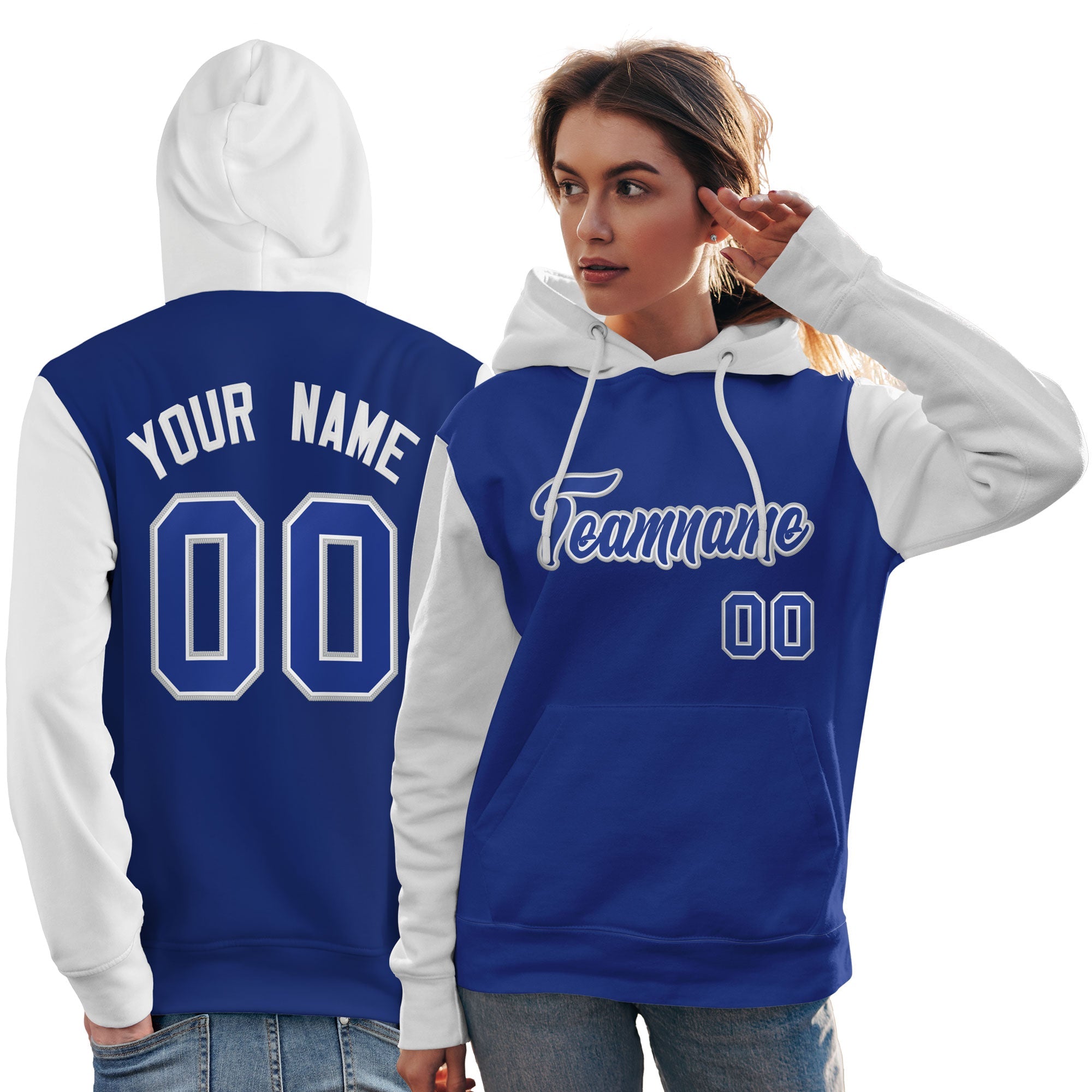 Custom Royal White-Gray Raglan Sleeves Pullover Personalized Team Sweatshirt Hoodie