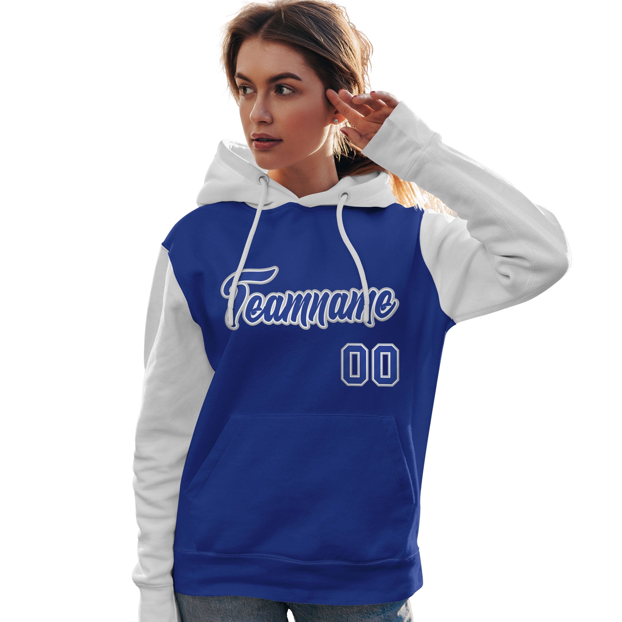 Custom Royal White-Gray Raglan Sleeves Pullover Personalized Team Sweatshirt Hoodie